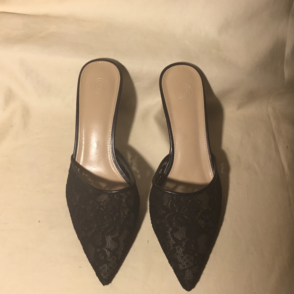 Urban Outfitters Black Lace Pointed Mules